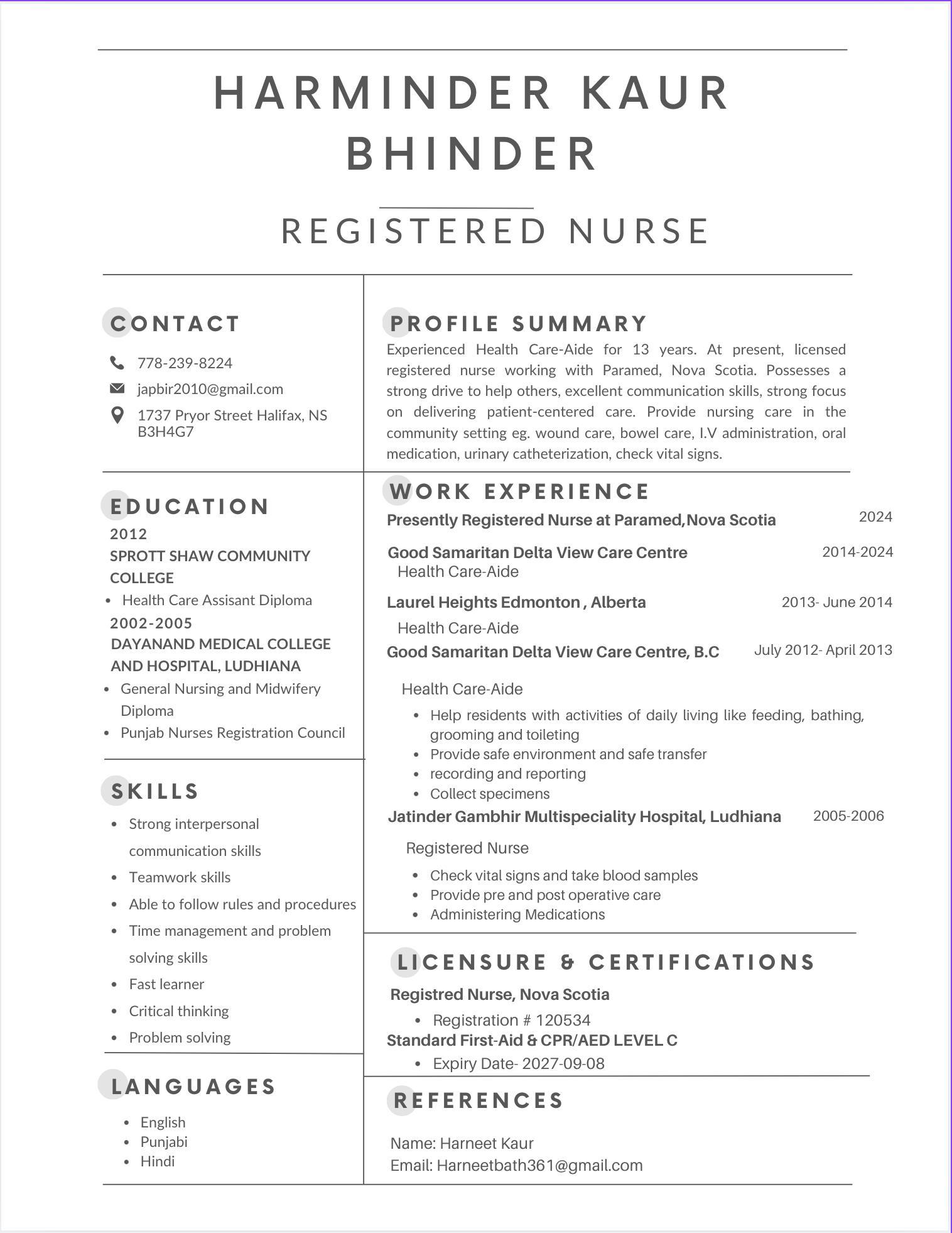 Harminder Bhinder (Registered Nurse)